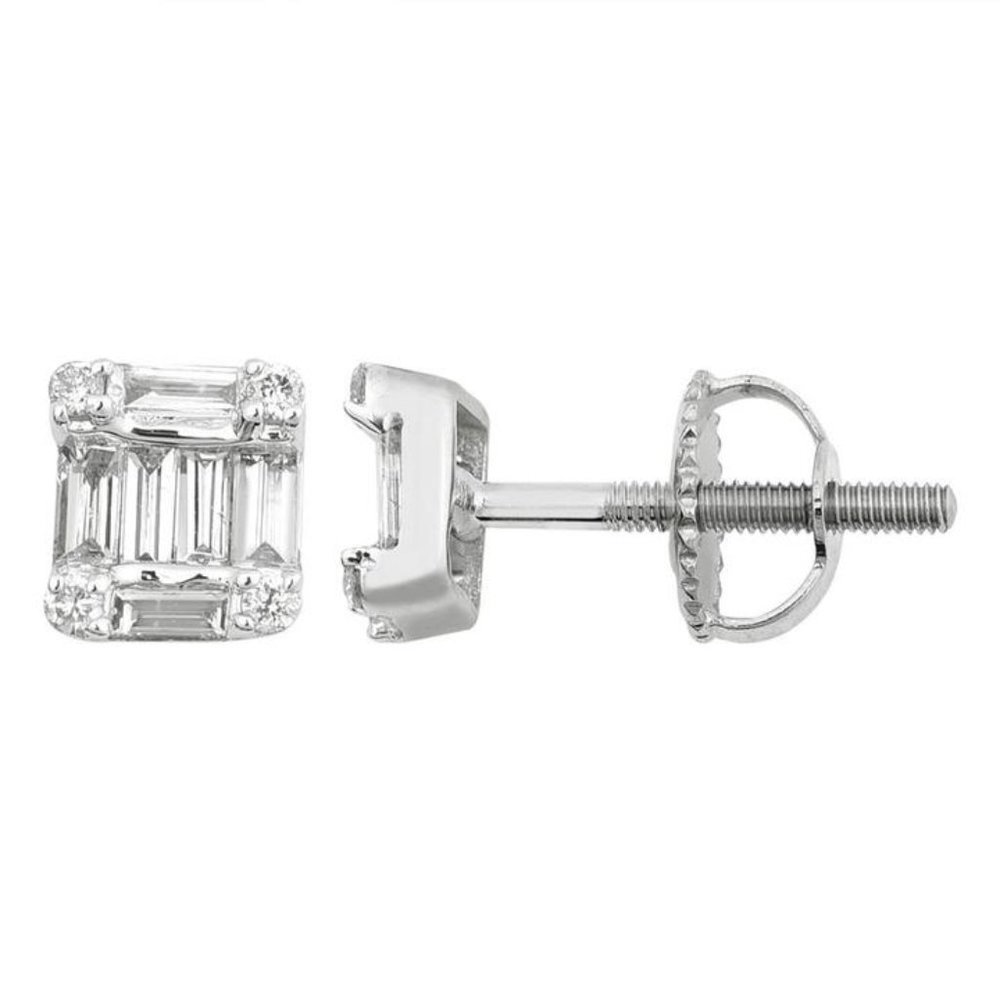 14k Gold 0.36 ct Baguette Diamond Stud Earrings